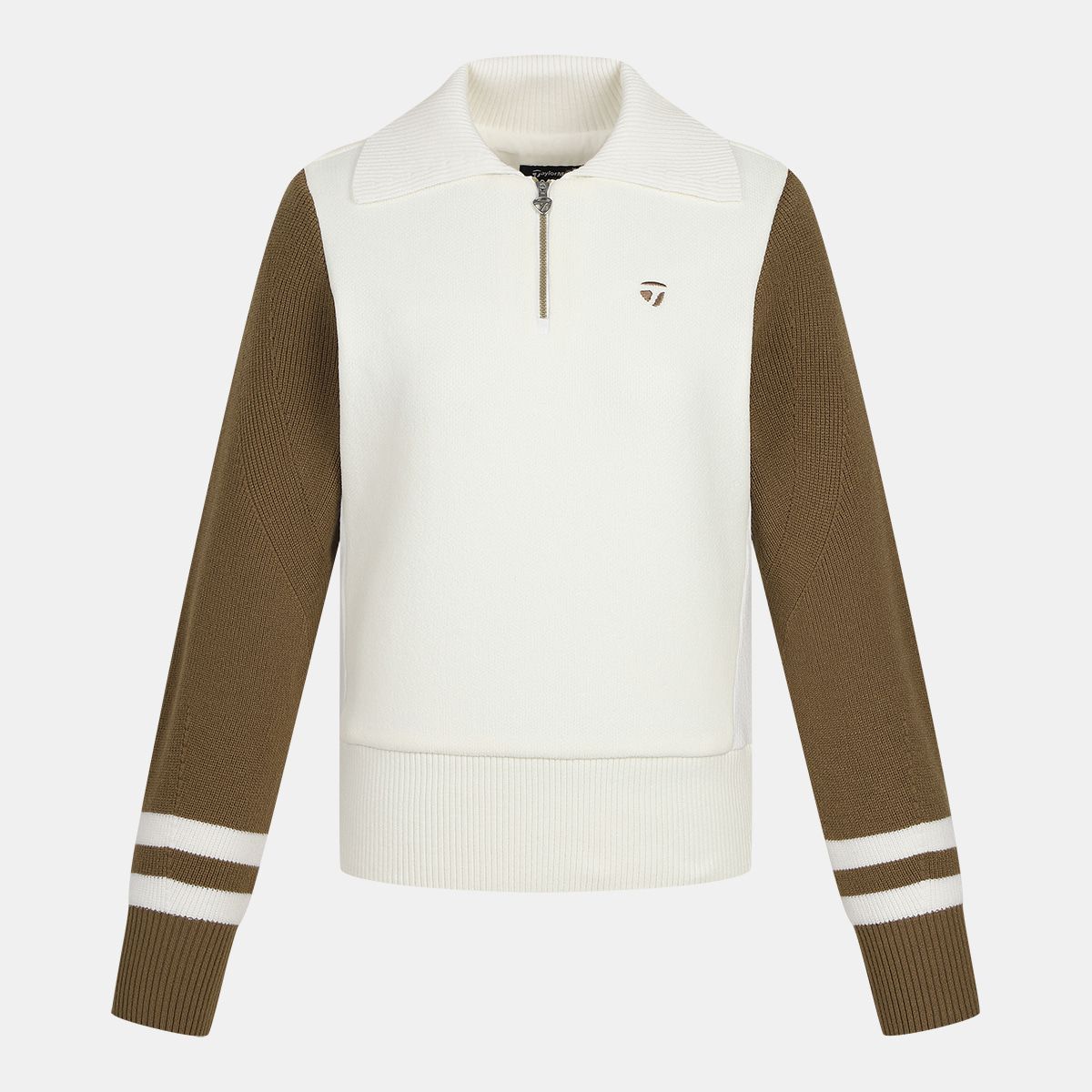테일러메이드 어패럴(TAYLORMADE APPAREL) 여성 배색 카라 반집업 니트 TSO-81HG24-101