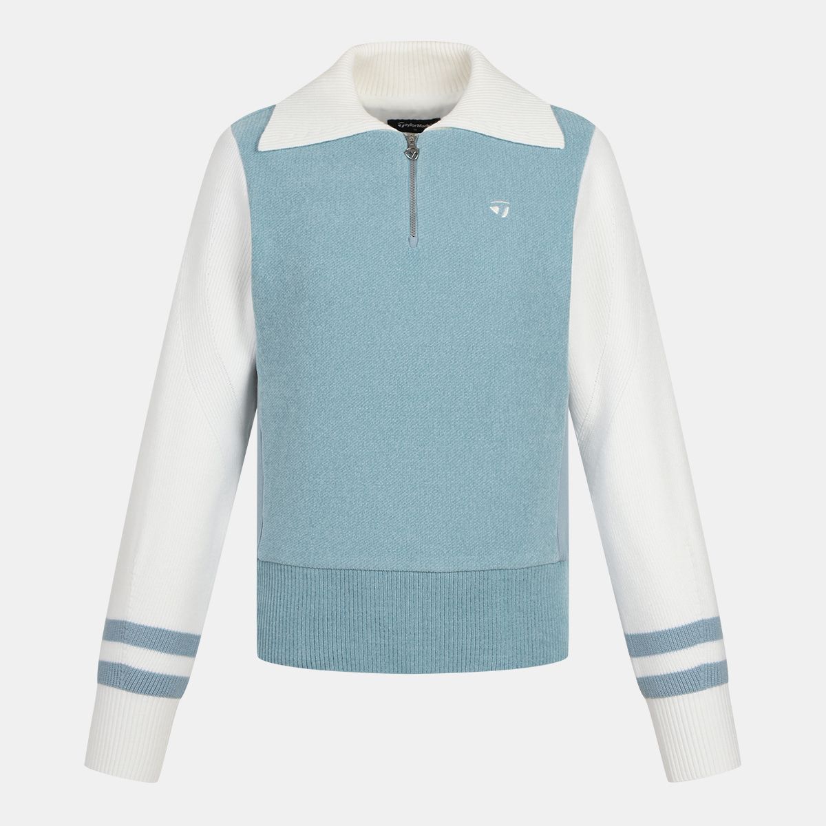 테일러메이드 어패럴(TAYLORMADE APPAREL) 여성 배색 카라 반집업 니트 TSO-81HG24-940