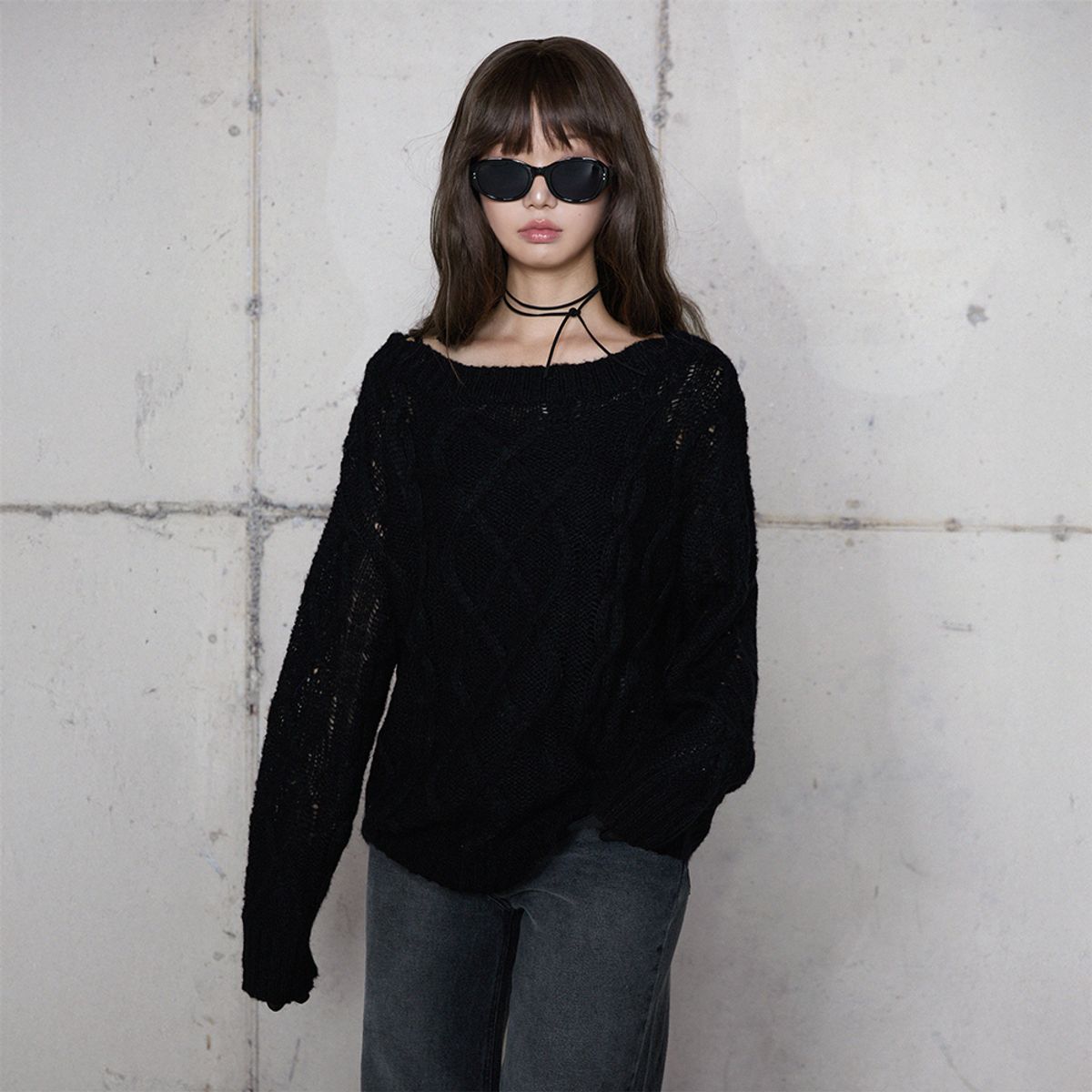 라라폭스(LALAFOX) BOAT NECK CABLE KNIT BLACK 케이블 니트 BR4KL004