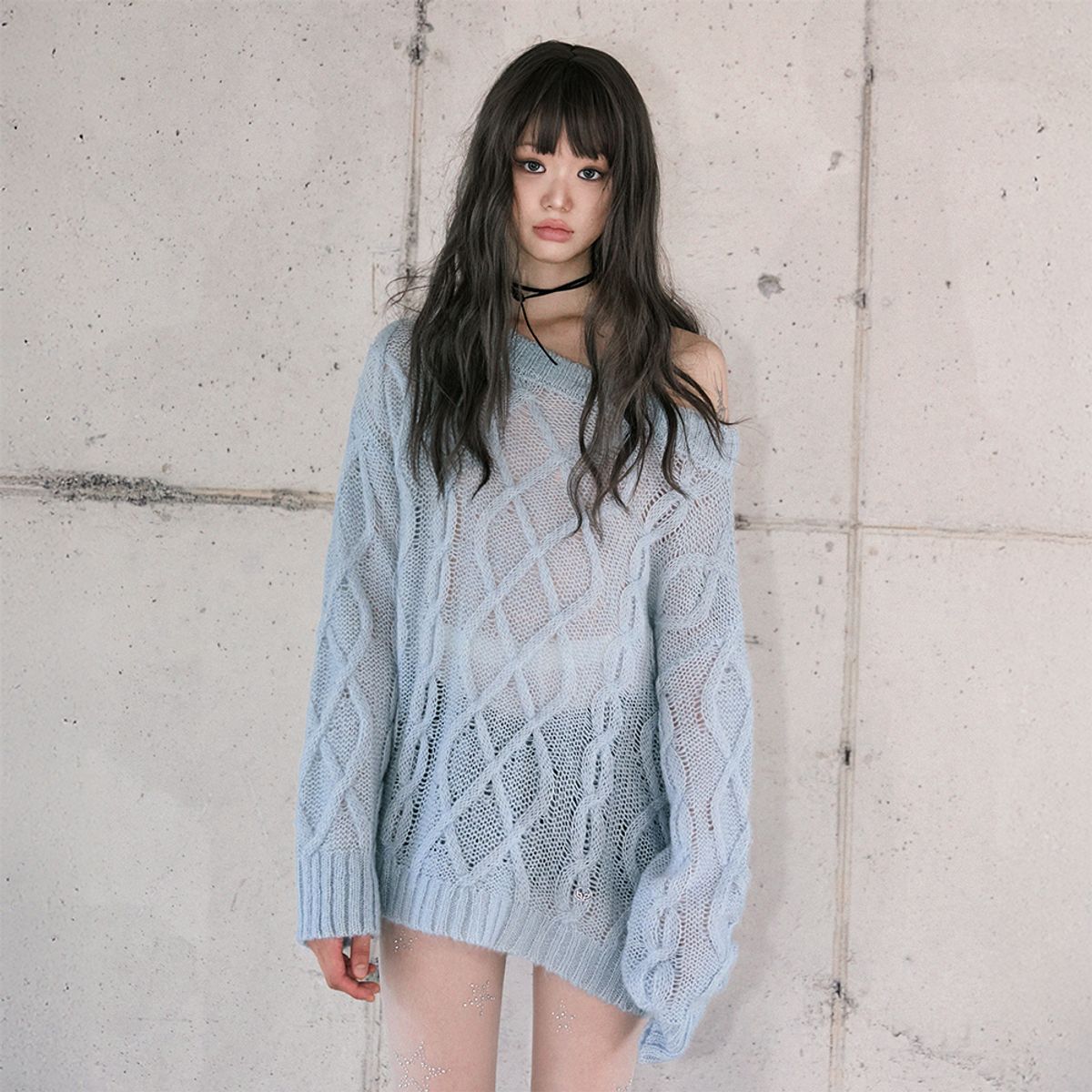 라라폭스(LALAFOX) BOAT NECK CABLE KNIT SKY BLUE 케이블 니트 BR4KL003