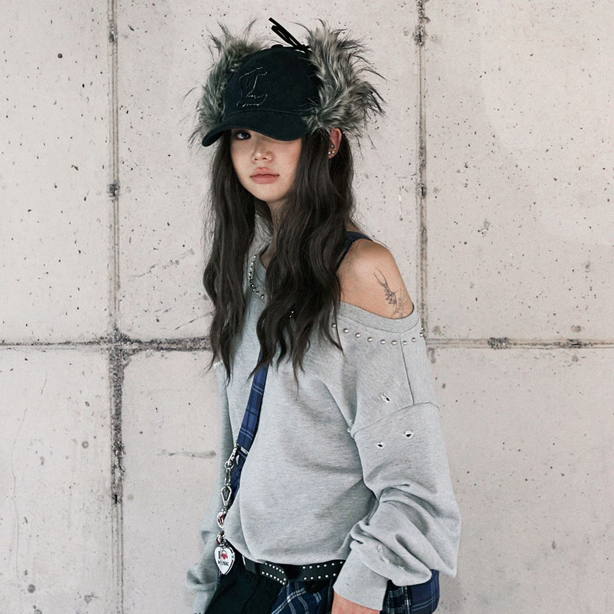 라라폭스(LALAFOX) DENIM FUR EARFLAP CAP BLACK 캡 BR4AH003