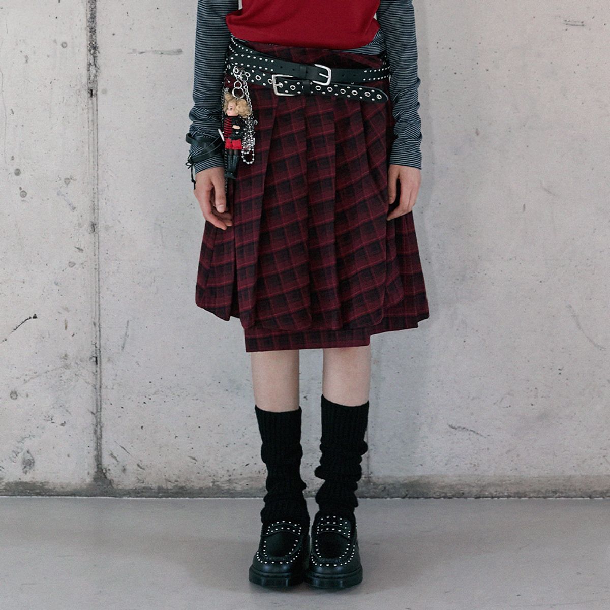 라라폭스(LALAFOX) CHECK WRAP SKIRT RED 체크스커트 BR4WS002