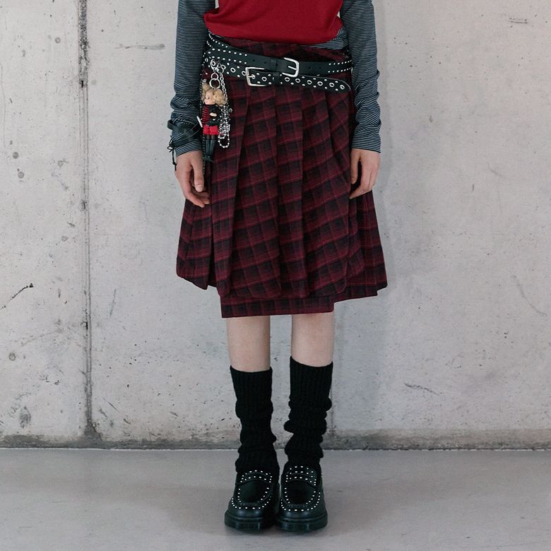 CHECK WRAP SKIRT RED 체크스커트 BR4WS002