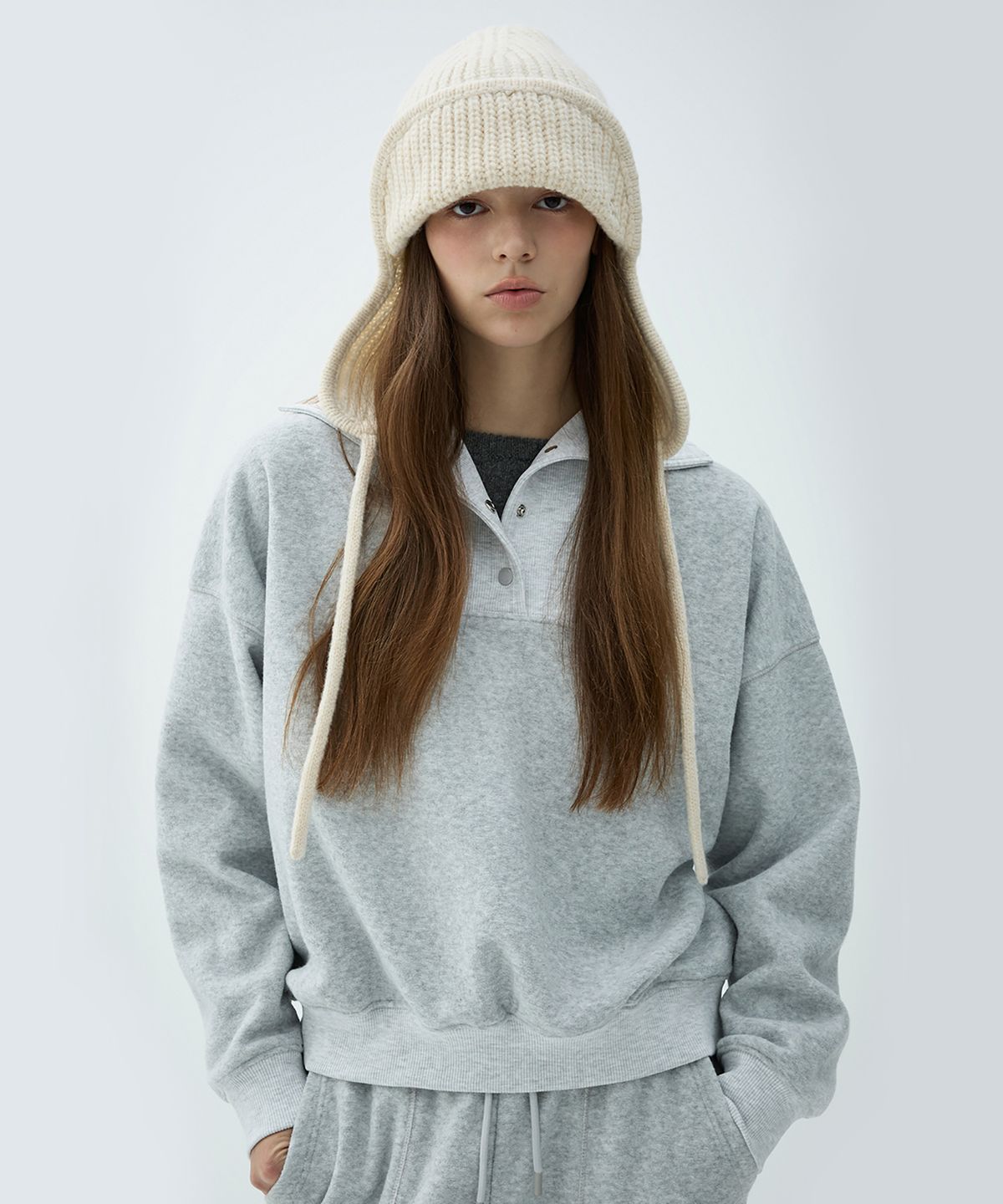 클로브(CLOVE) [25FW clove] Heritage Open Collar Sweatshirt (Light Grey)
