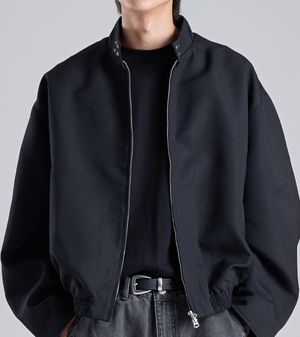 넥 버튼 포인트 바이커 자켓 (블랙)