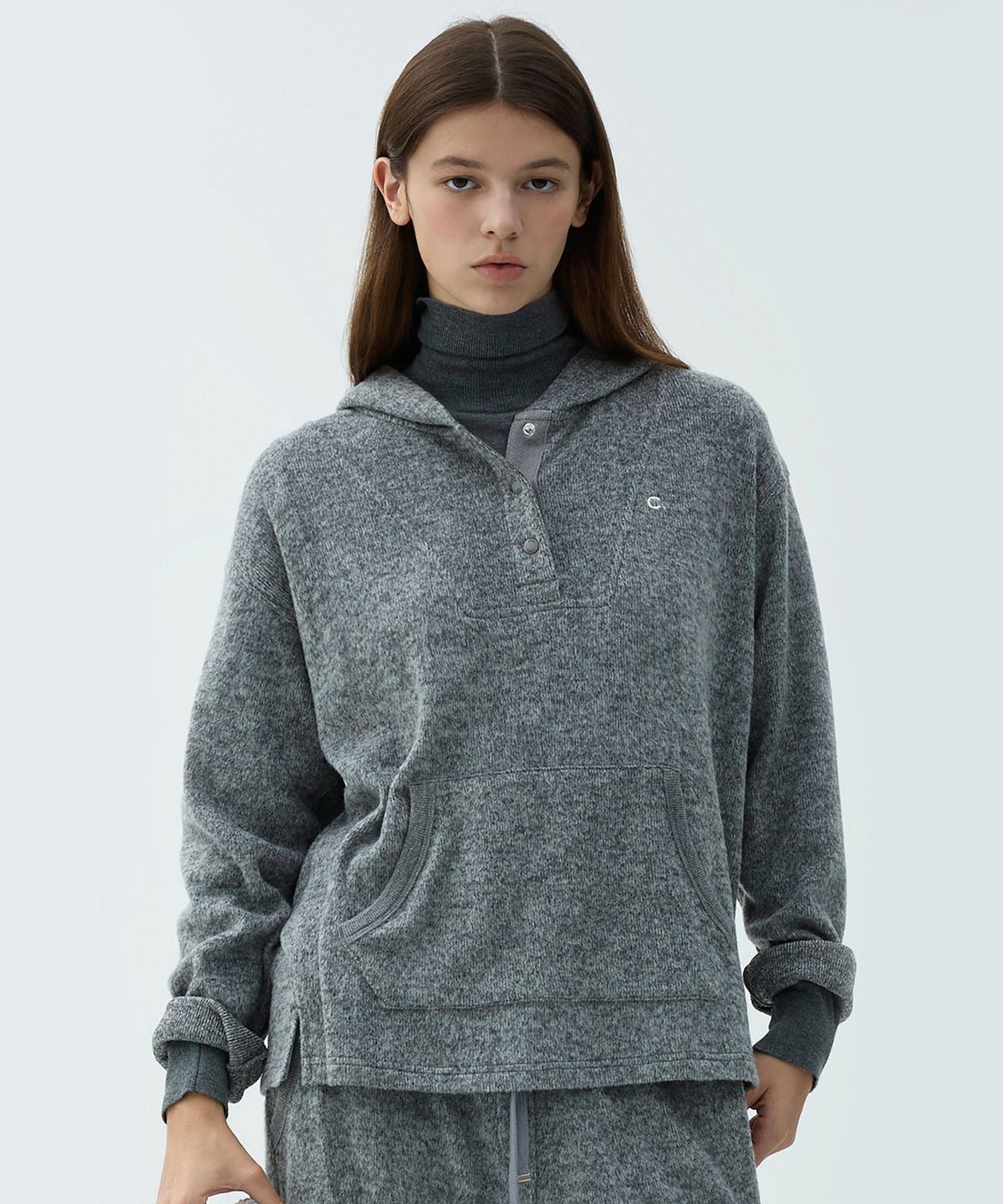 클로브(CLOVE) [25FW clove] Urban Buttoned Hoodie Sweat (Melange Grey)