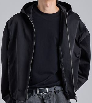 글로시 텍스쳐 투웨이 밴딩 시보리 후드 블루종 (블랙)