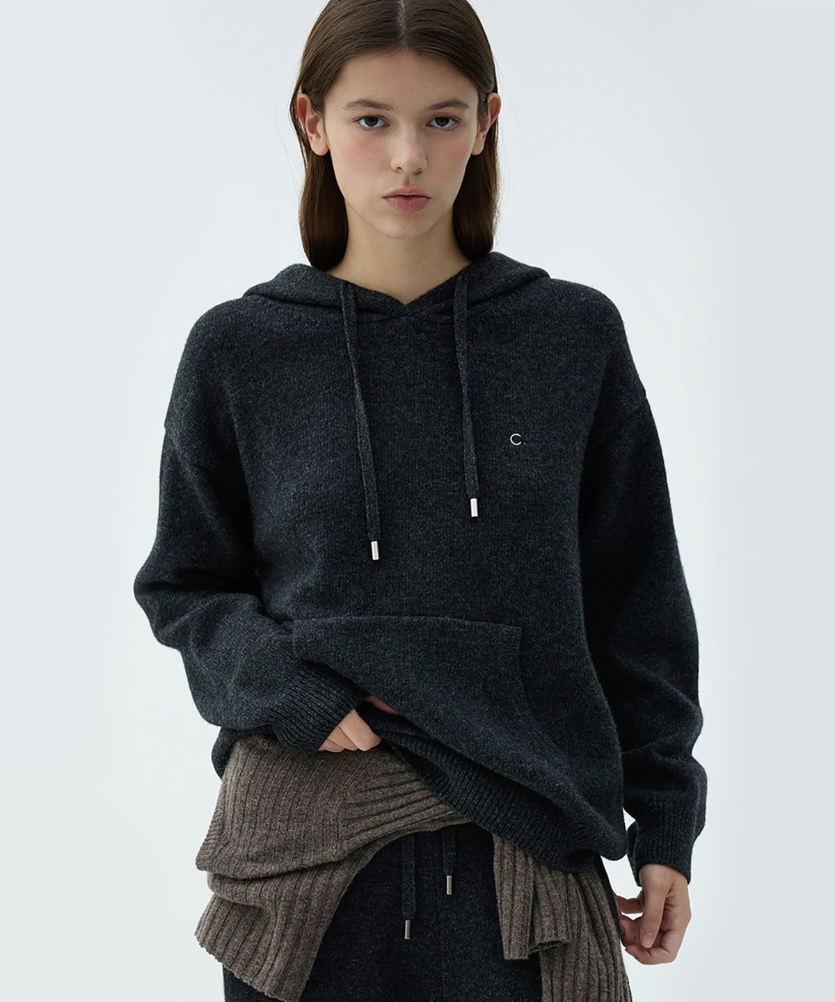 클로브(CLOVE) [25FW clove] Raglan Hooded Knit Pullover (Charcoal)