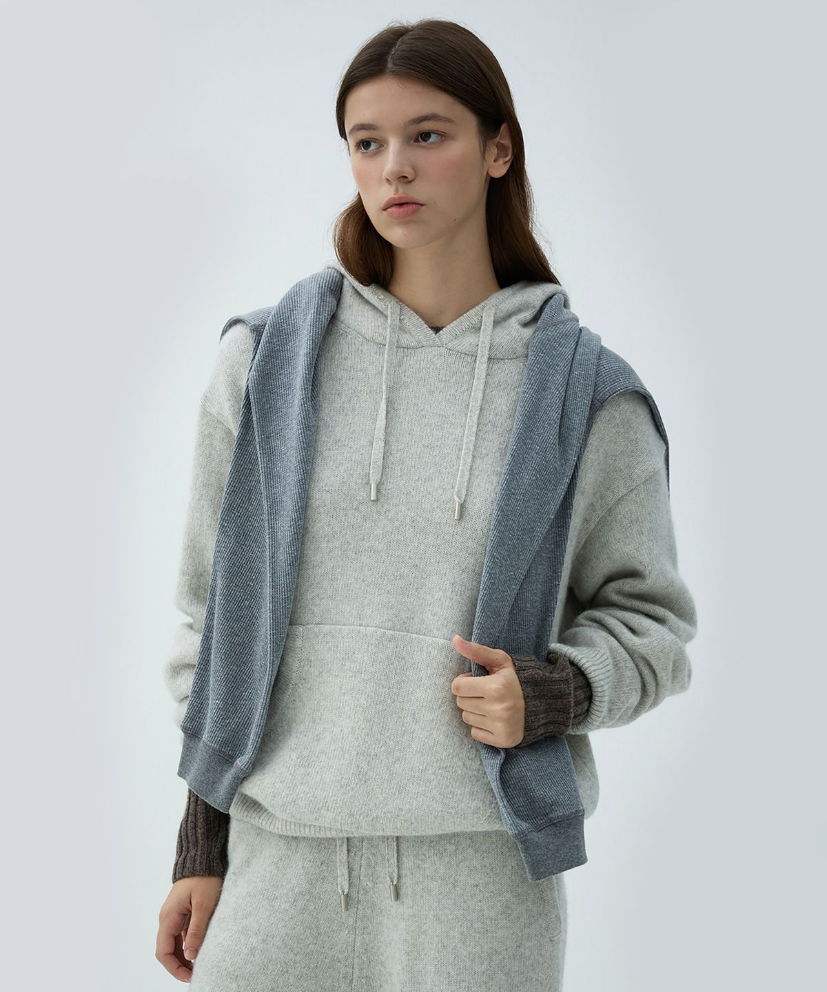 클로브(CLOVE) [25FW clove] Raglan Hooded Knit Pullover (Light Grey)