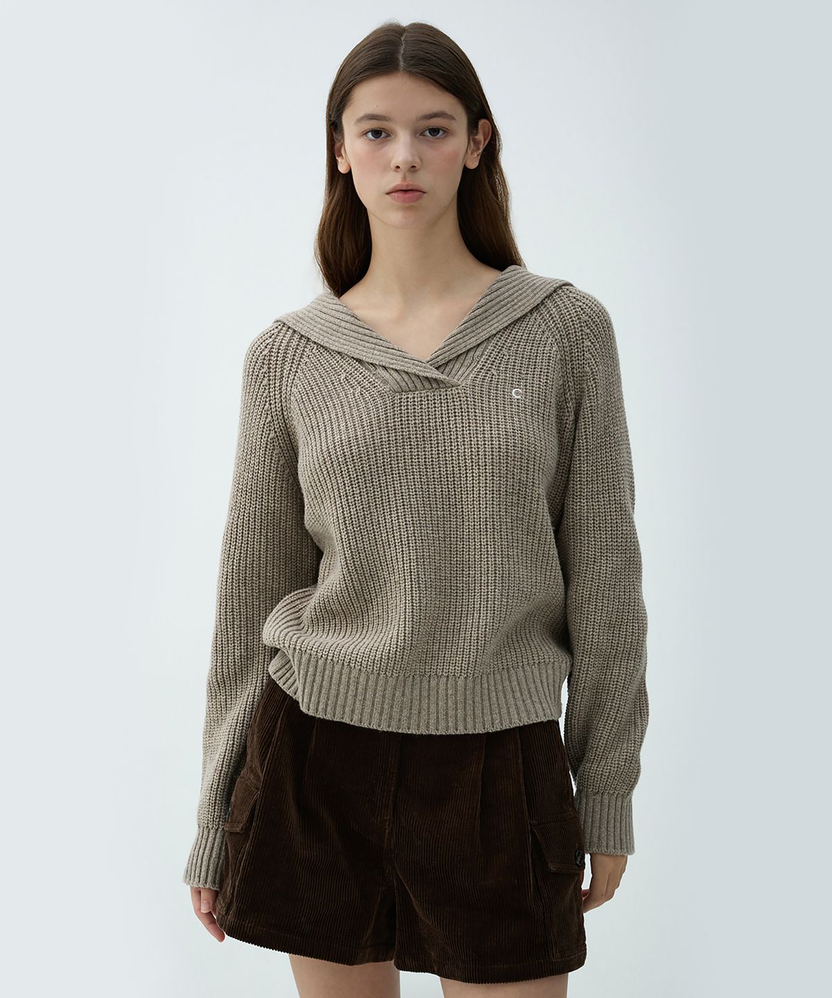 클로브(CLOVE) [25FW clove] Collared V-Neck Knit Sweater (Beige)