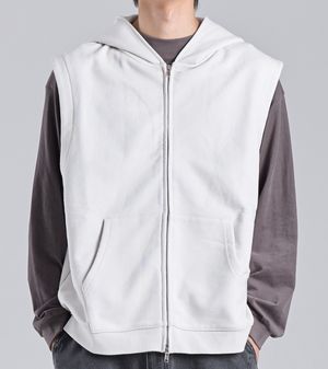 슬리브리스 코튼 후드 집업 베스트 (화이트)