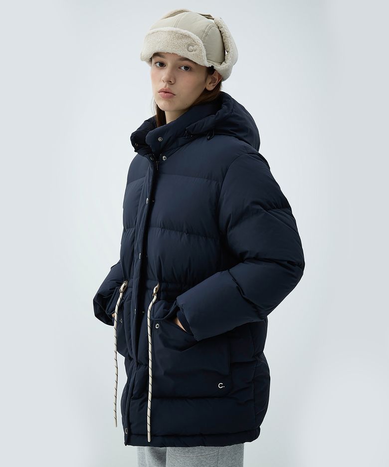 [25FW clove] Pocket Hooded Long Goose Down Jacket (Navy)