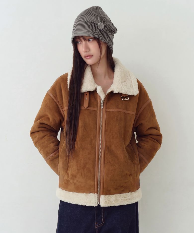 FAUX 퍼 하이넥 무스탕 쟈켓 [밍크/다크 베이지]