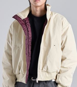 스탠드 카라 블루종 크롭 자켓 (베이지)