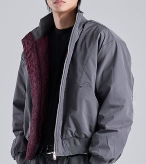 스탠드 카라 블루종 크롭 자켓 (그레이)