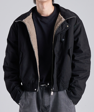 크롭 헤비 보아 투웨이 워크 자켓 (블랙)