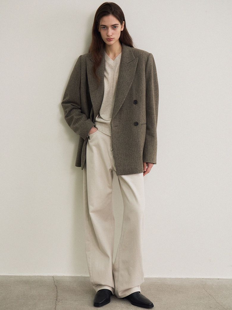 wool over-fit double-breasted jacket (oat gray)