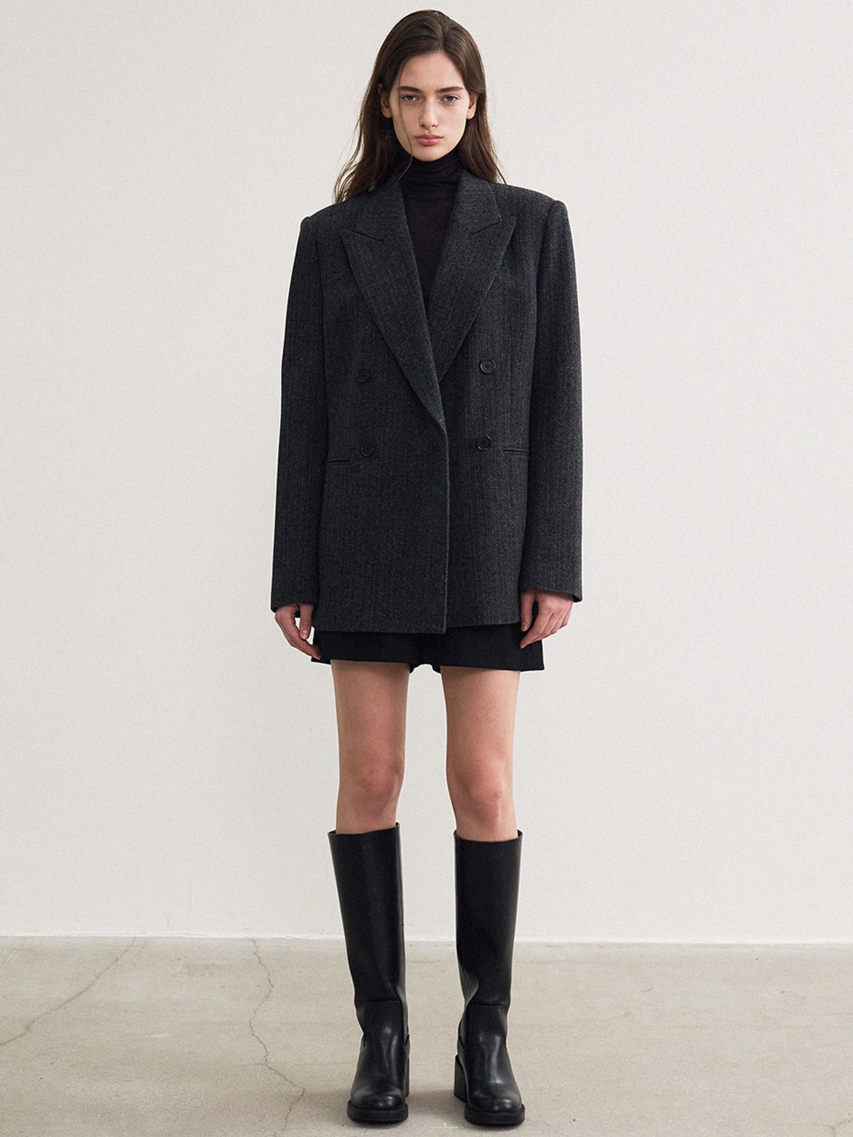 르(LE) wool over-fit double-breasted jacket (charcoal)