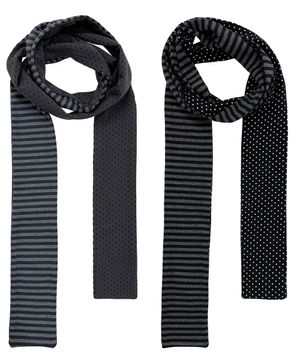 듀오 스트라이프 도트 양면 슬림 로고 머플러_2Color