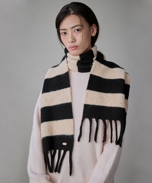 Heritage Stripe Wool Muffler Cream Black