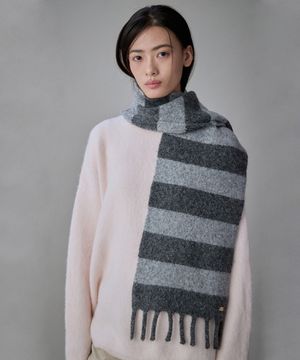 Heritage Stripe Wool Muffler Ash Mist Charcoal