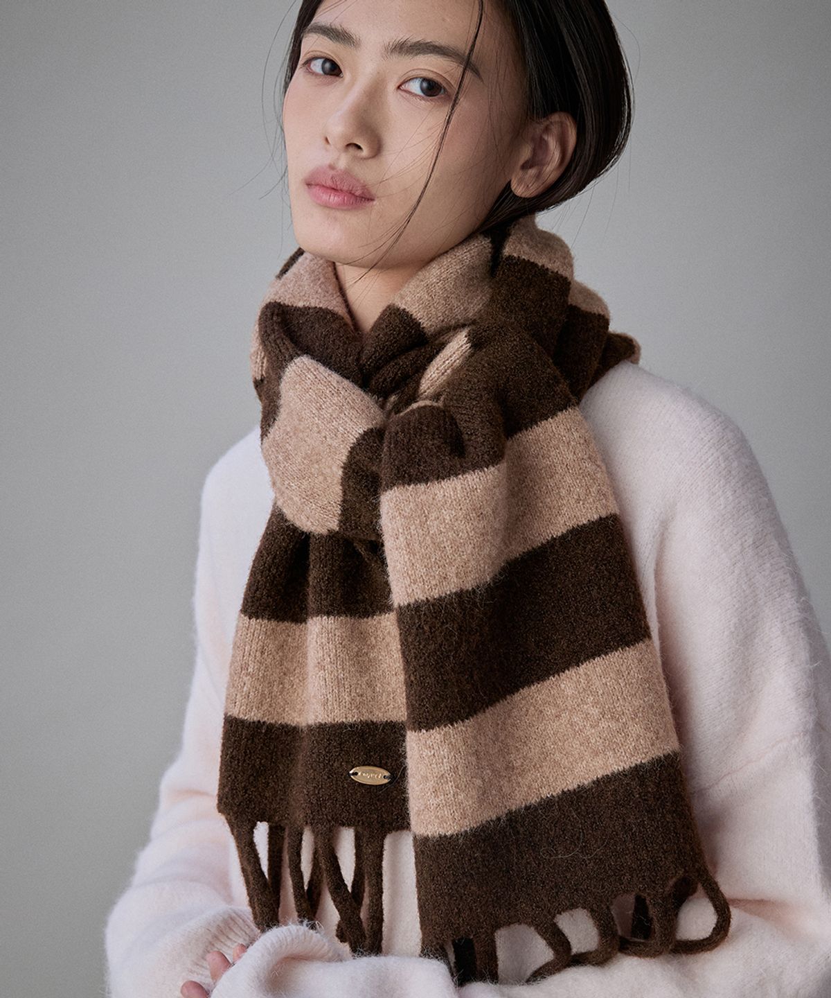 코케트(COQUET) Heritage Stripe Wool Muffler Cocoa Brown