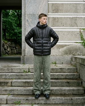 멀티 커브라인 후디 패딩_블랙