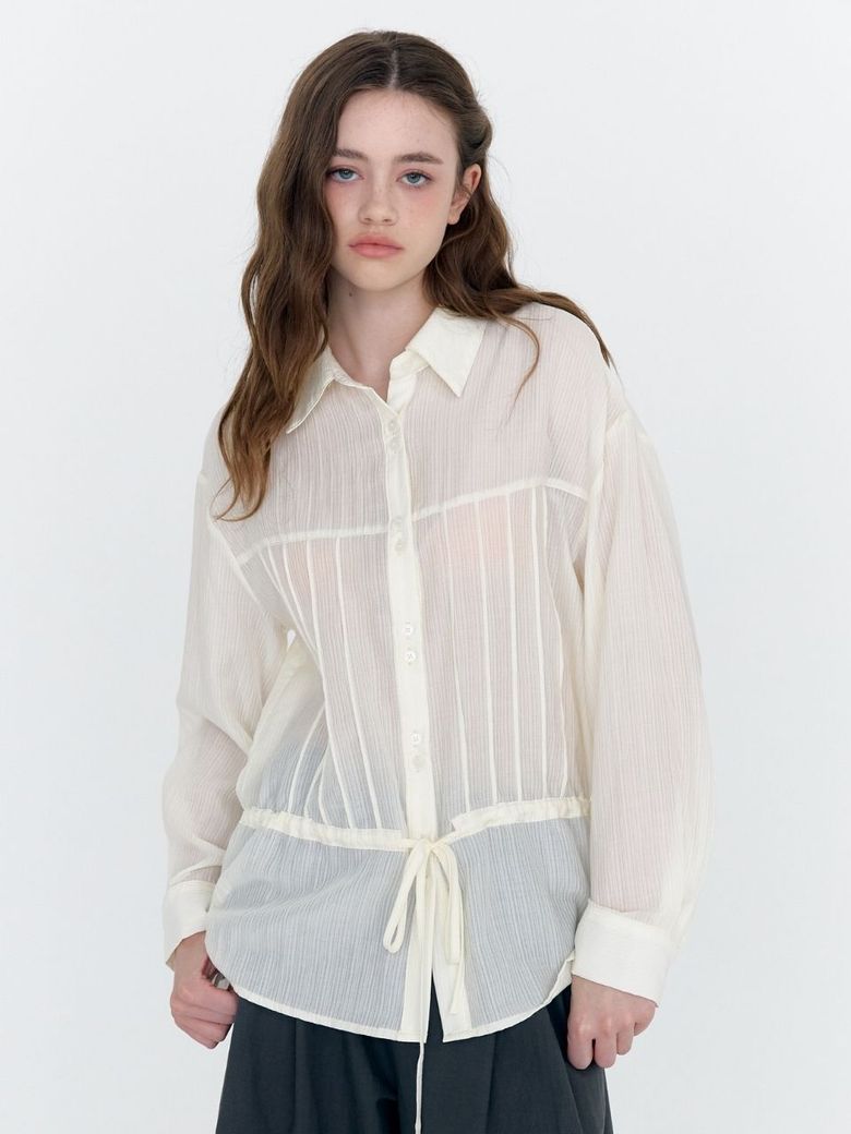 button pintuck string blouse