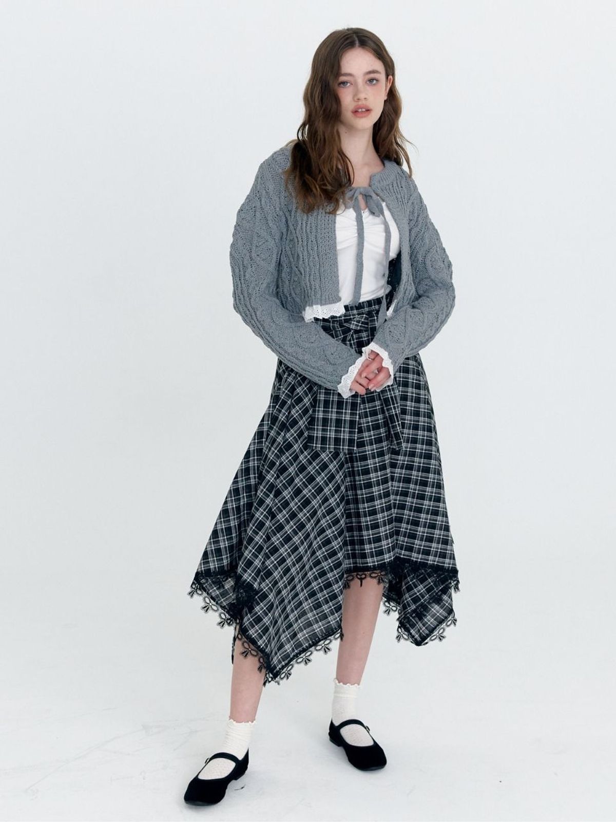 패브릭서울(FABRICSEOUL) lace check waist band skirt