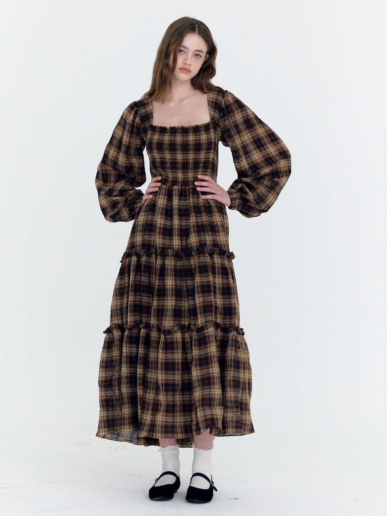 check smocking frill cancan dress