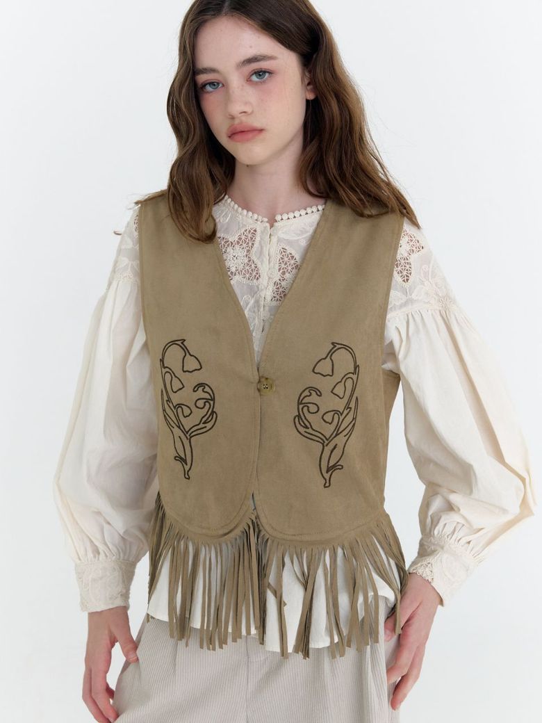 embroidered faux suede vest