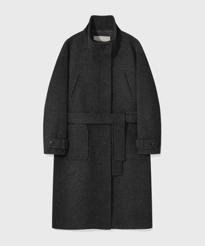 (우먼) 하이넥 울 롱코트_챠콜