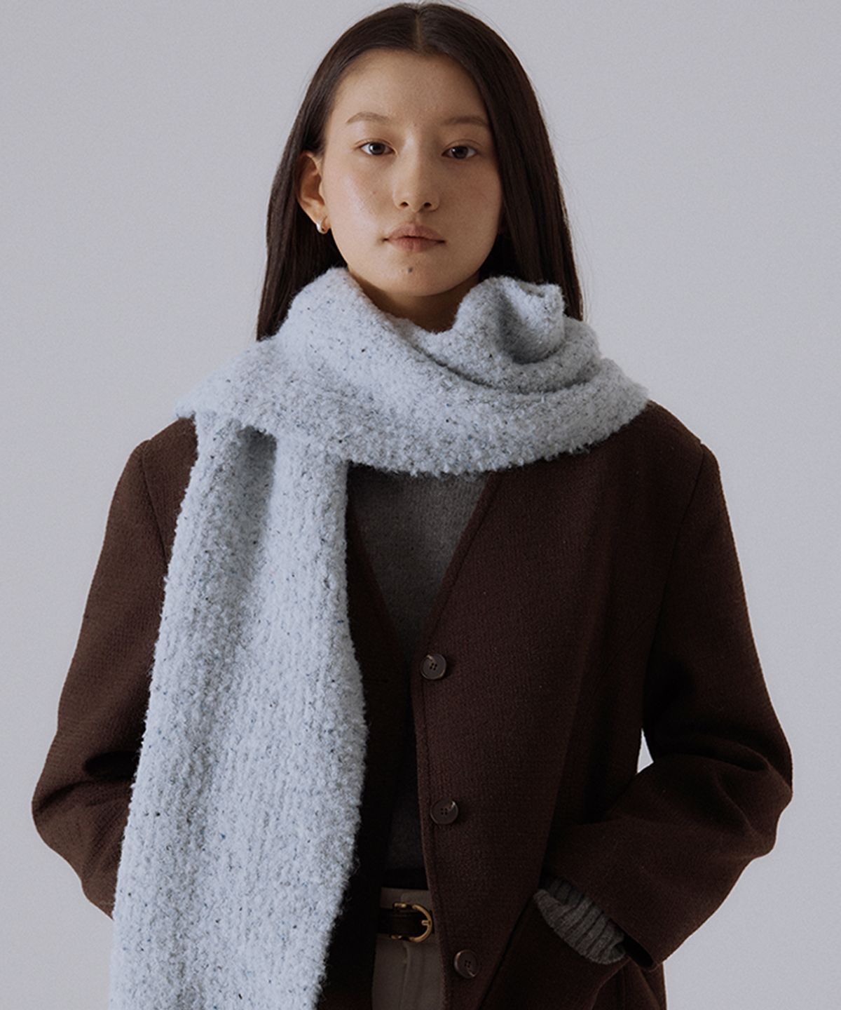 실른(SILN) Long cloud boucle knit muffler (GREY SPECKLE)