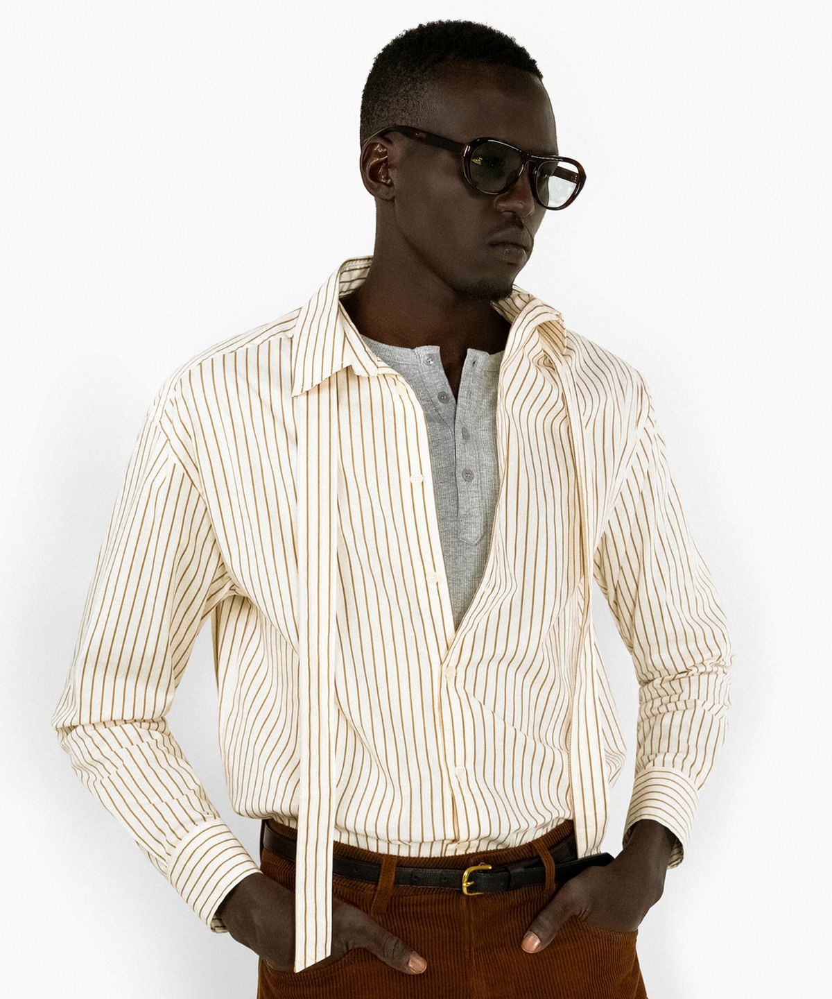 레뷰라(REVURA) BRILLER PIN STRIPE SHIRTS - BROWN