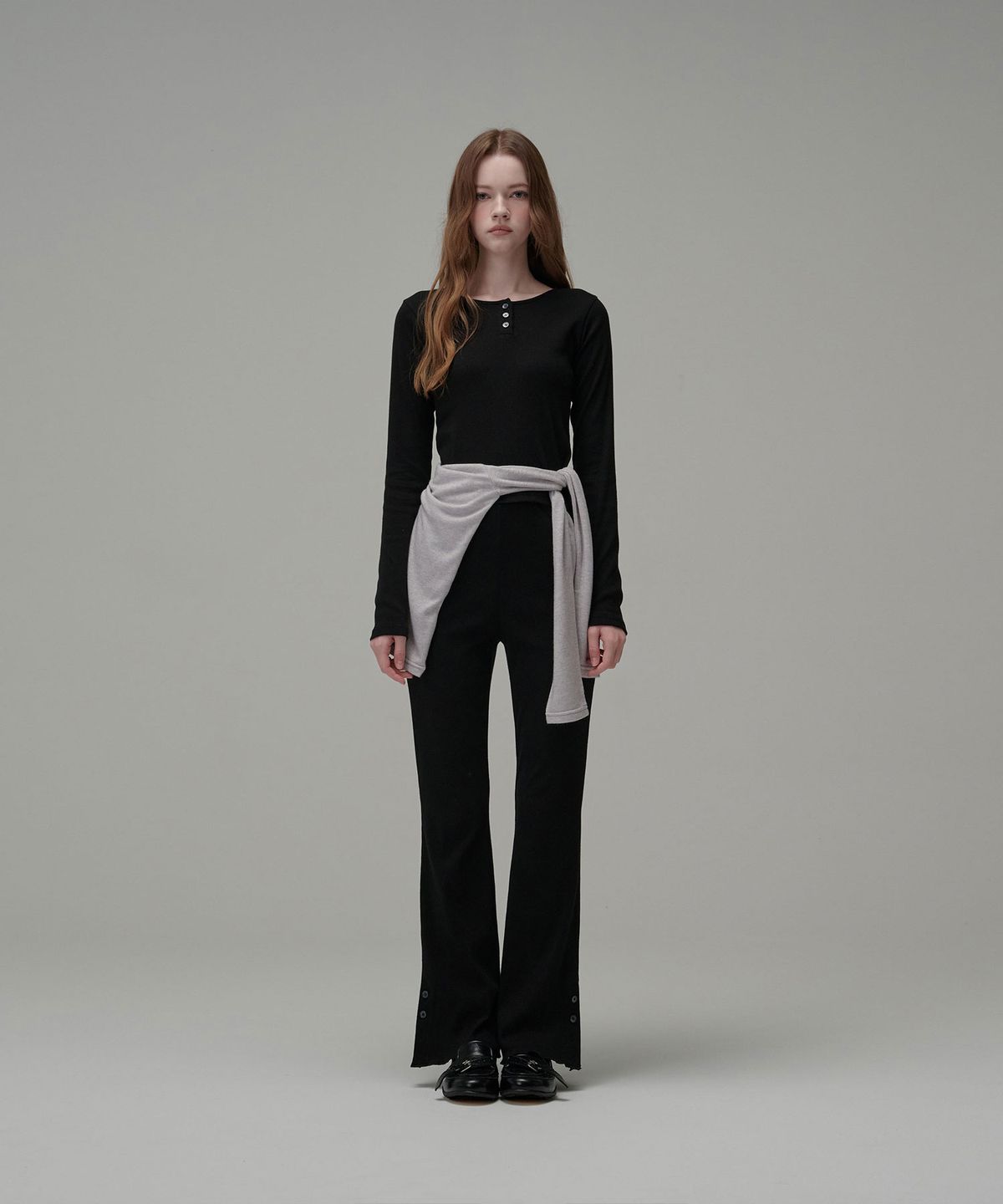 우네(OONE) Cotton Side Button Point Pants_Black
