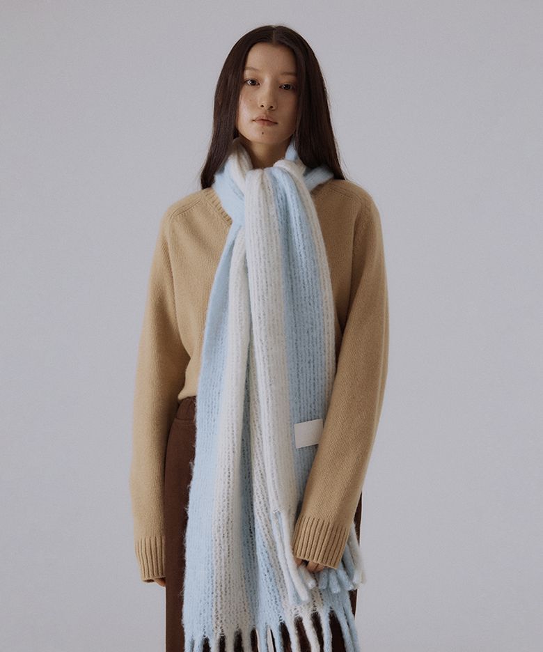 Serra wide stripe knit muffler (BABY BLUE/IVORY)