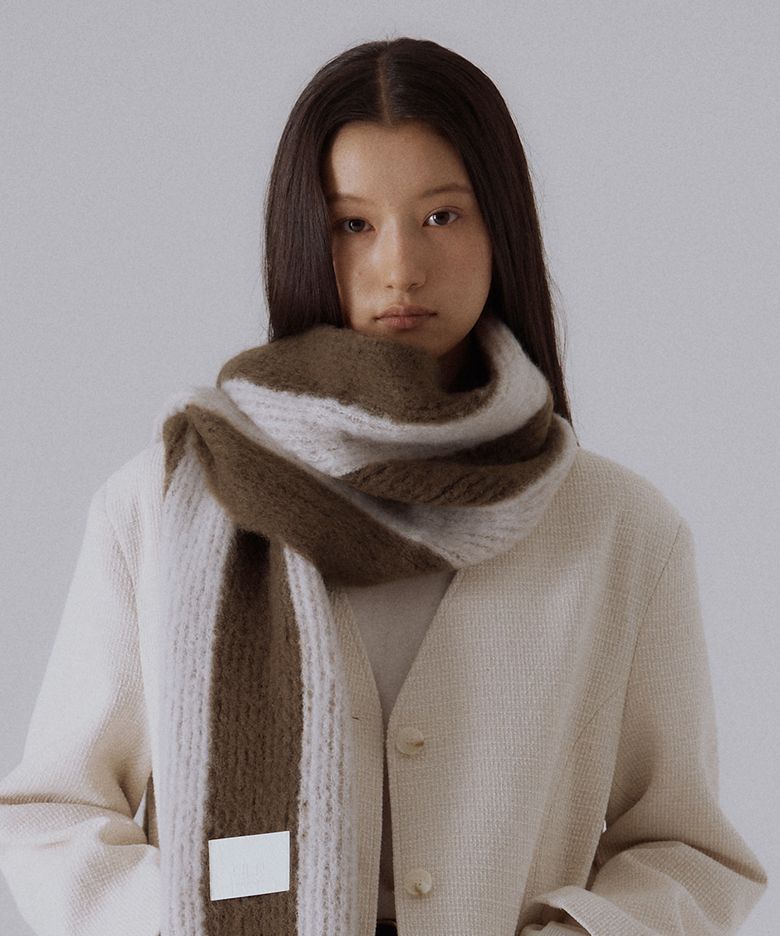 Serra wide stripe knit muffler (MOSS KHAKI/ASH)