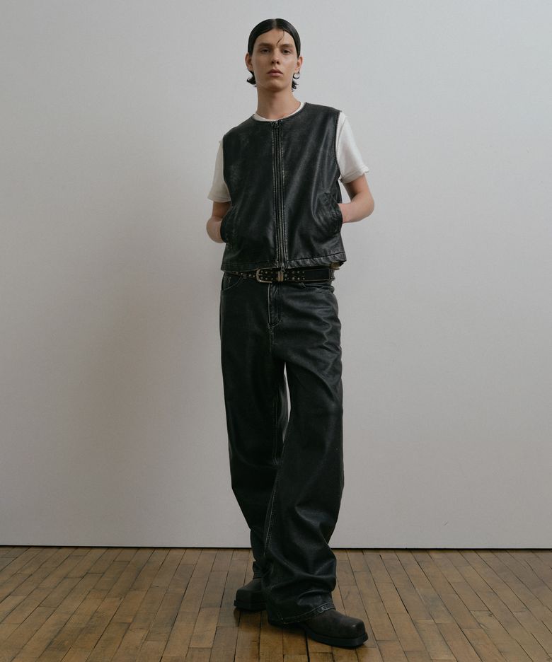 DUSTY BLACK WASHED FAUX LEATHER PANTS