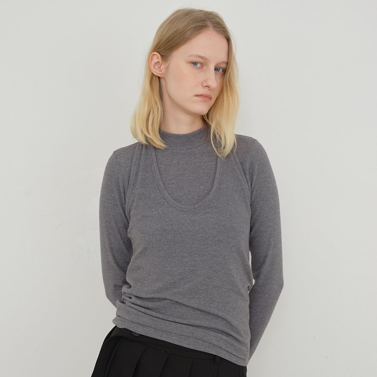 노우드(NOEUD) Dual Halter Tee (Gray)