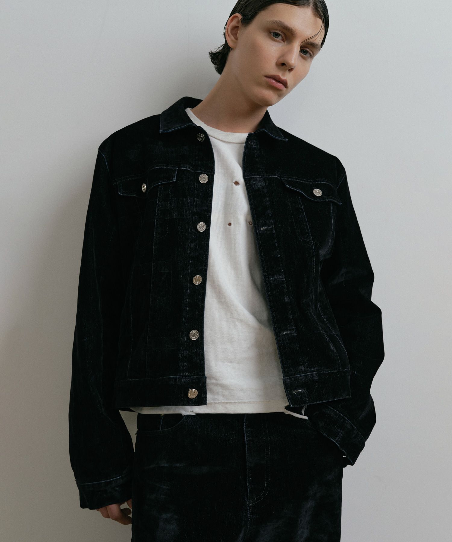 【完売品】BELVET【Washed Black Denim Jacket] BELVET Washed Black Denim Jacket