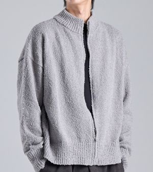 타올 텍스쳐드 니트 모크넥 집업 가디건 (그레이)