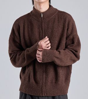 타올 텍스쳐드 니트 모크넥 집업 가디건 (브라운)