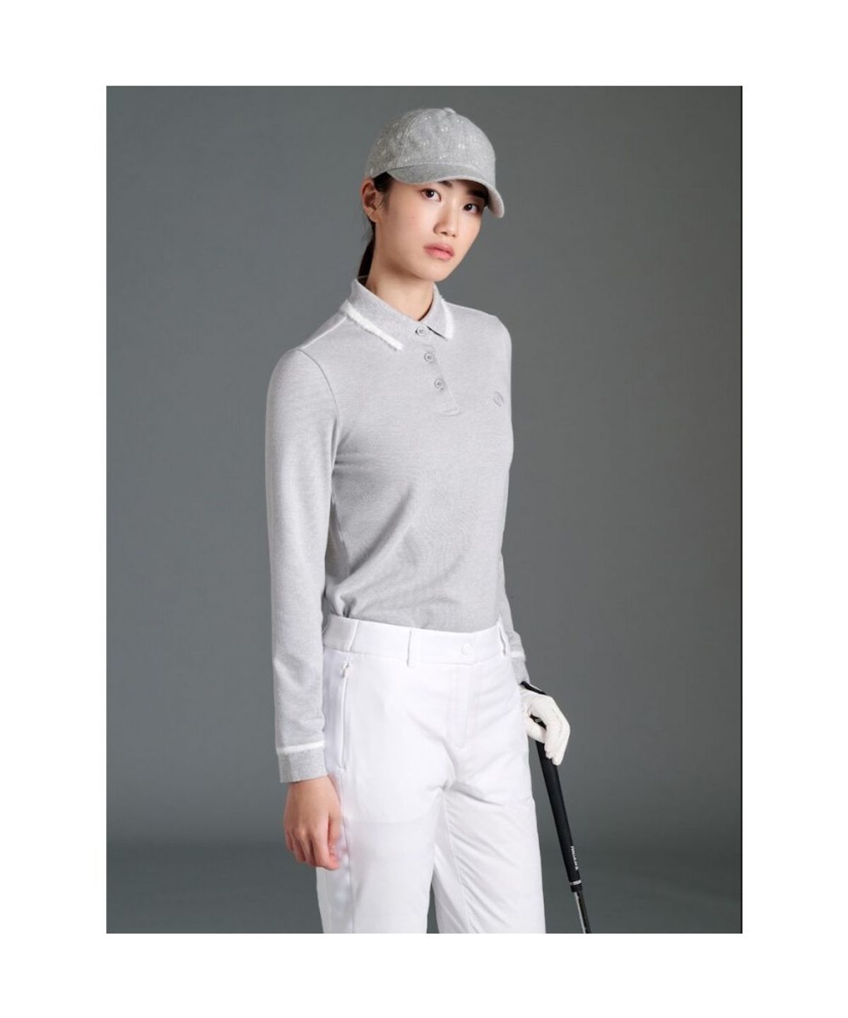 빈폴골프(BEANPOLE GOLF) 여성 기모 칼라 포인트 긴소매 티셔츠  라이트 그레이