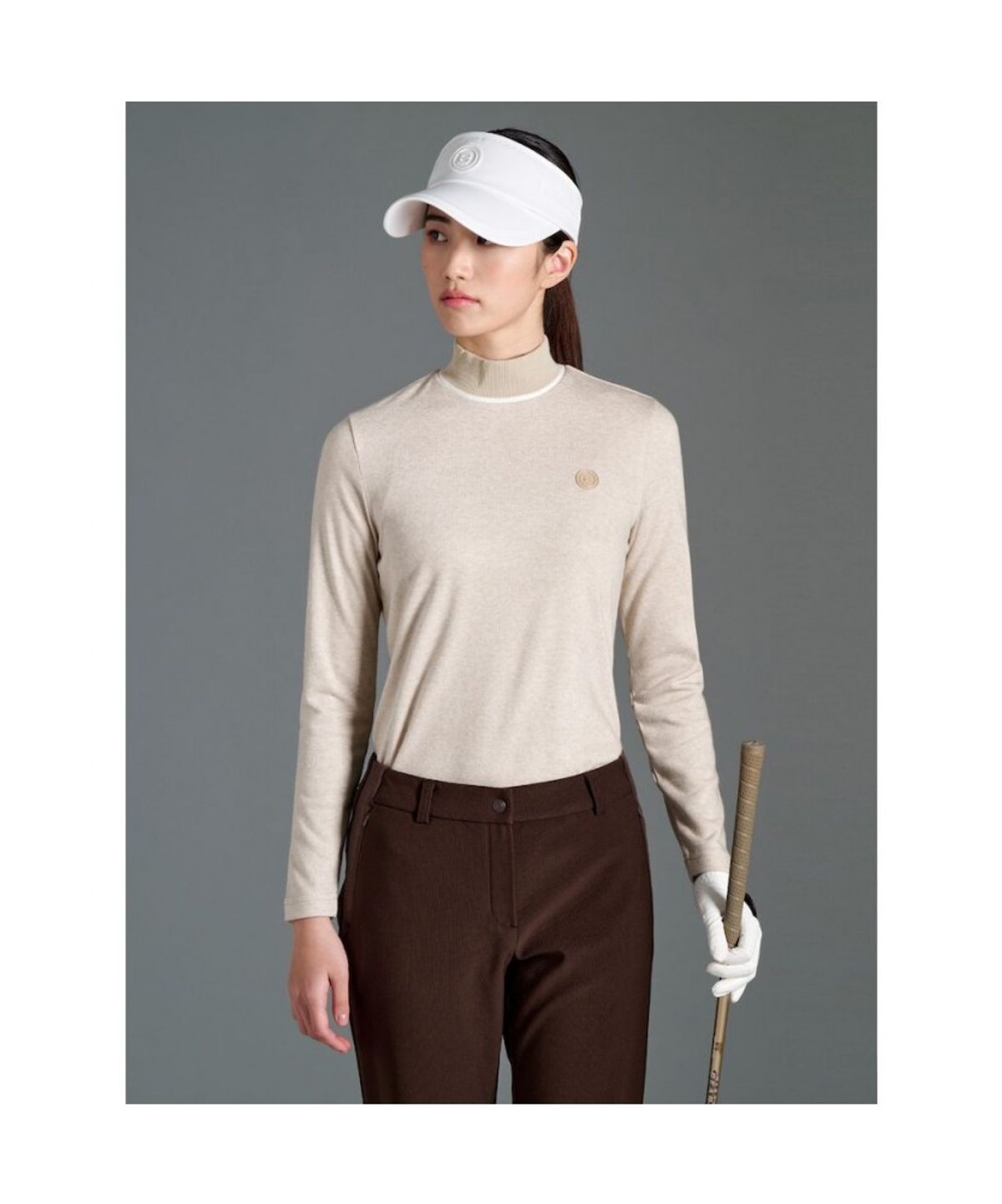 빈폴골프(BEANPOLE GOLF) 여성 기모 하이넥 긴소매 티셔츠  베이지