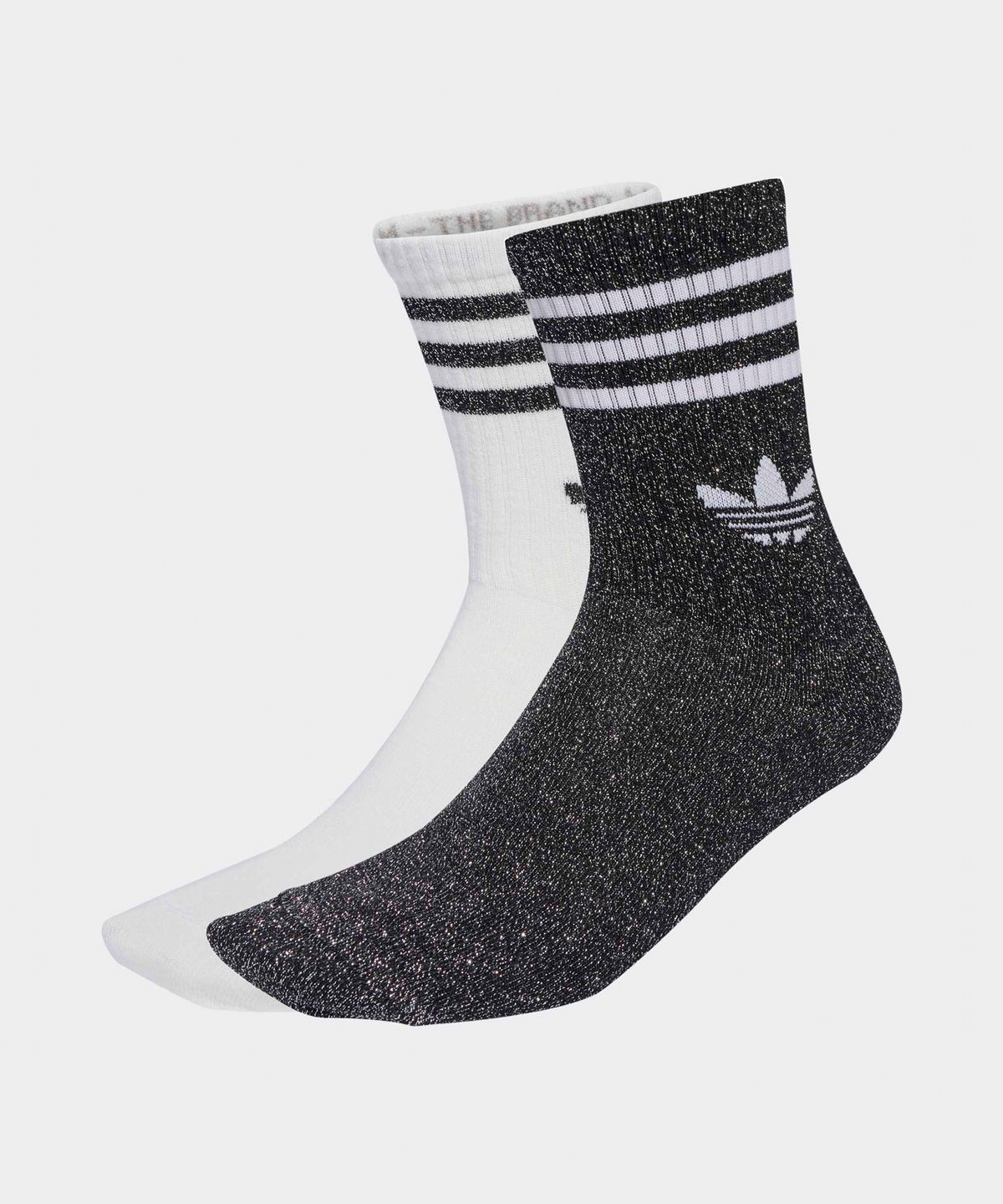아디다스(ADIDAS) 3-스트라이프 글리터 크루 삭스 2켤레 - 화이트:블랙 / JV6049