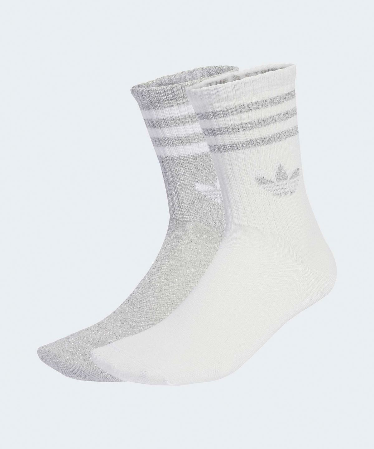 아디다스(ADIDAS) 3-스트라이프 글리터 크루 삭스 2켤레 - 그레이:화이트 / JX5204