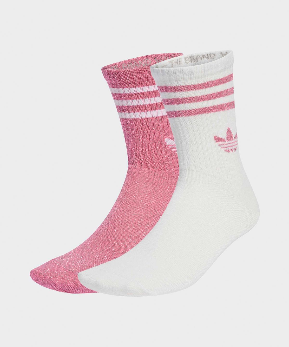 아디다스(ADIDAS) 3-스트라이프 글리터 크루 삭스 2켤레 - 핑크:화이트 / JX5205