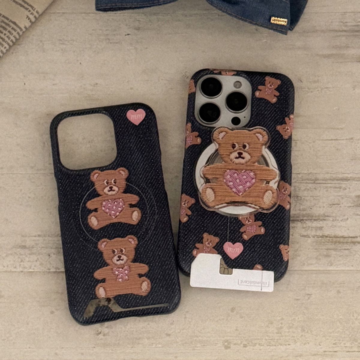 메이드모먼(MADEMOMENT) love teddy stitch 디자인 [맥세이프 카드수납 폰케이스]