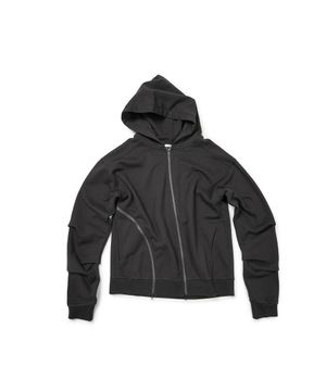 CURVED DOUBLE ZIP HOOD (CHARCOAL)