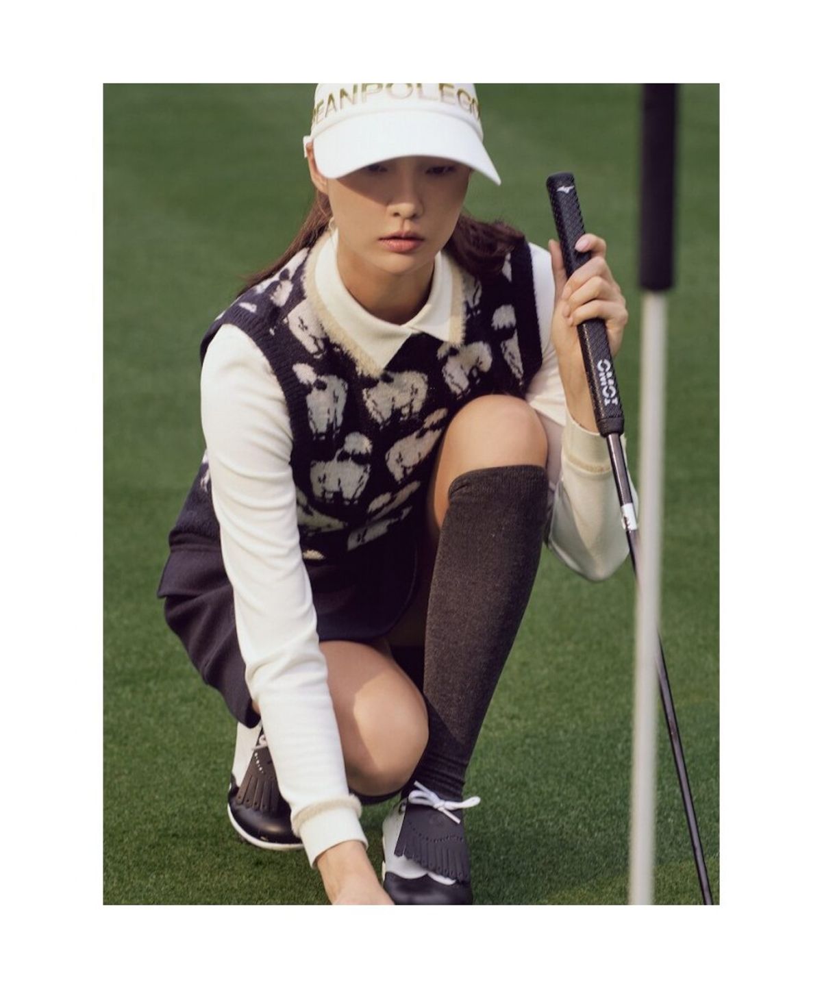 빈폴골프(BEANPOLE GOLF) 여성 기모 칼라포인트 긴소매 티셔츠  아이보리
